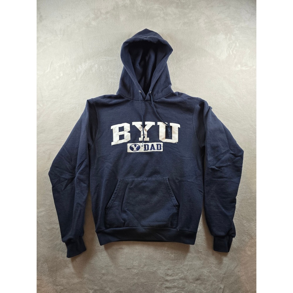 Champion BYU DAD Hoodie Sweatshirt Mens S Fit XS Blue Fleece Brigham Young